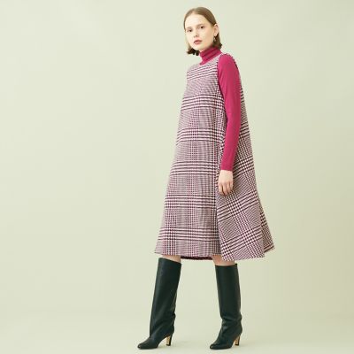 ウールラズベリーグレンチェック Vネックワンピース | maison