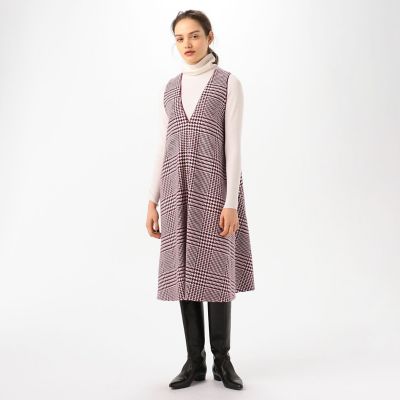 TOMORROWLAND / ノースリーブワンピース/34/ウール/PUP/千鳥格子/ウールラズベリーグレンチェックVネックワンピ ウールラズベリーグレンチェック Vネックワンピース | maison