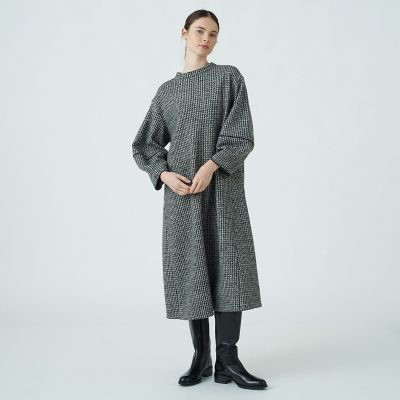 ハウンドトゥースニット　コクーンワンピース