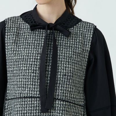 ハウンドトゥースニット　フロンタブルドレス