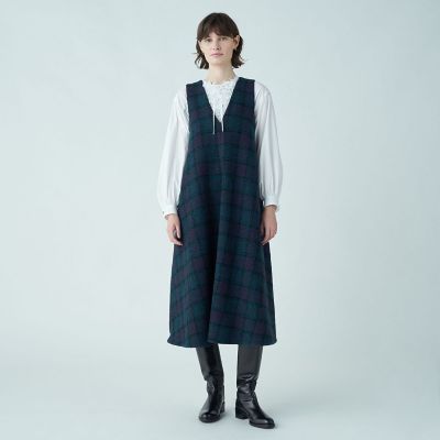 【980】新品　アナイ　ループチェックジャンパースカート　濃紺　緑　36 829】アナイ ループチェックジャンパースカート 濃紺 緑 38