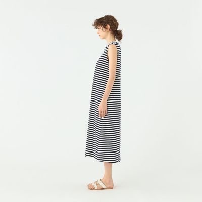 【予約商品６月下旬以降順次お届け】パイルボーダー　スリーブレスワンピース