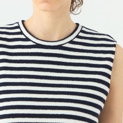 【予約商品６月下旬以降順次お届け】パイルボーダー　スリーブレスワンピース