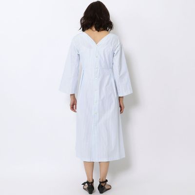 コットンストライプ　ボートネックワンピース