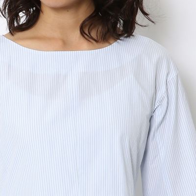 コットンストライプ　ボートネックワンピース