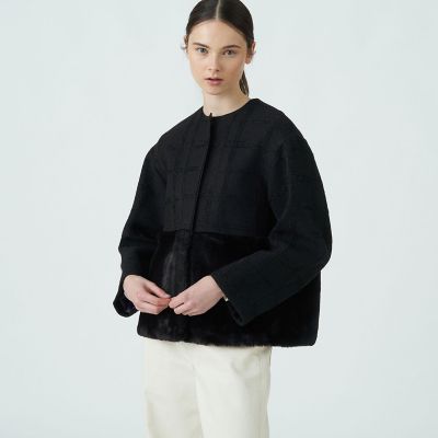 TOMORROWLAND モールチェック ファーペプラムジャケット モールチェック ファーペプラムジャケット | maison TOMORROWLAND