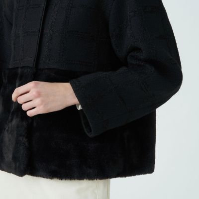 TOMORROWLAND モールチェック ファーペプラムジャケット　36 セール】 モールチェック ファーペプラムジャケット （その他アウター