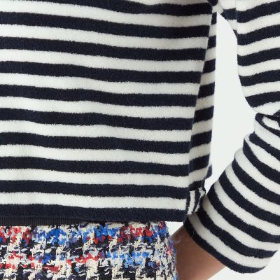 【予約商品６月下旬以降順次お届け】パイルボーダー　クルーネックカーディガン