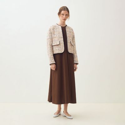 【トゥモローランド】リントン社製シャインファンシーツイードノーカラージャケット ホロウファンシーツイード ノーカラートリミングジャケット | maison