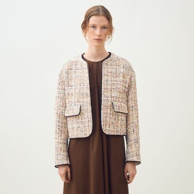 ホロウファンシーツイード ノーカラートリミングジャケット | maison