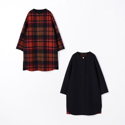 ウールカシミヤリバータータンチェック ノーカラーコート | maison