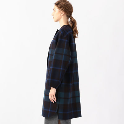 ウールカシミヤリバータータンチェック ノーカラーコート | maison