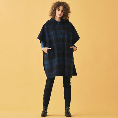 ウールカシミヤリバータータンチェック　フーデッドポンチョ