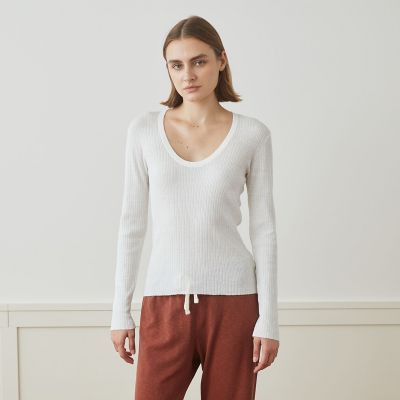 ストレッチリネンリブ　Ｕネックプルオーバー　ＷＹＬＰ３９５２