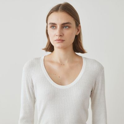 ストレッチリネンリブ　Ｕネックプルオーバー　ＷＹＬＰ３９５２
