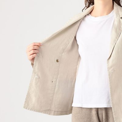 HYKEベージュ リネン混合 ダブルブレストジャケット リラックスフィット リネンブレンドダブルブレストジャケット