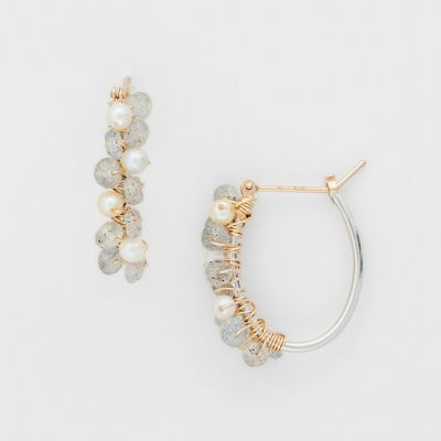＜agete＞シルバー・Ｋ１０ラブラドライト×淡水パールピアス