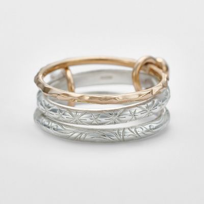 シルバー／K10カルセドニー／淡水パール3連リング（S） | agete