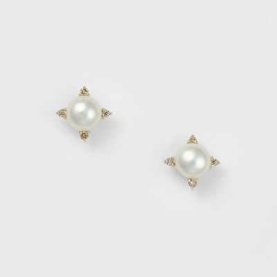 ＜agete＞Ｋ１０淡水パール／ダイヤモンドピアス