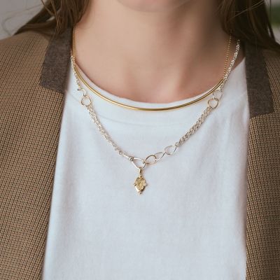 agete】 k10 RG マザーオブパール リーフネックレス&ブレスレット K10