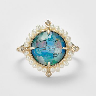 agete オパール パール k10 リング K10モザイクオパール／マルチストーン／淡水パールリング | agete