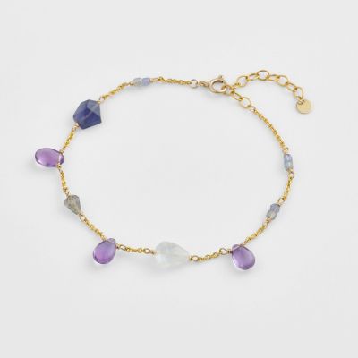 ＜agete＞ゴールド／淡水パール／ガラス／マルチストーンブレスレット