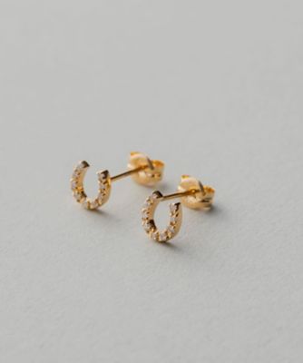 Ｋ１８ＹＧ　ホースシュー　ダイヤモンド　ピアス