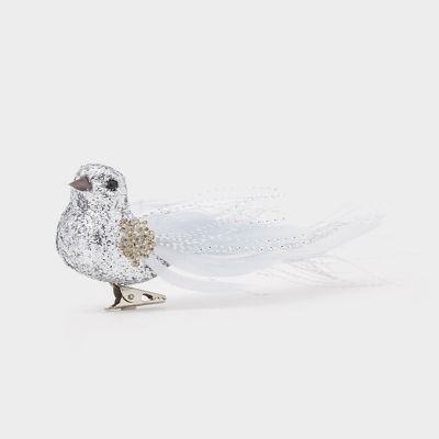 ＜The Conran Shop＞シルバースパークリングバードクリップ　ウィズ　フェザーテイル　オーナメント（５０８２７８９３＿ｘｍａｓ２５）