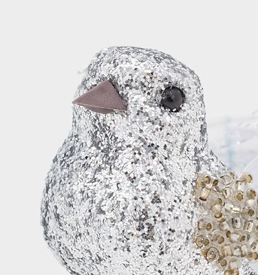 シルバースパークリングバードクリップ ウィズ フェザーテイル