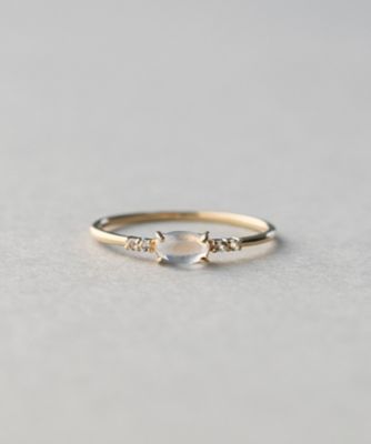 ＜ete bijoux (Women)＞Ｋ１０ＹＧ　ムーンストーン／ホワイトトパーズ　リング「レイヤード」