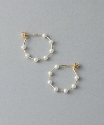 ＜ete bijoux (Women)＞［フロート］　Ｋ１０ＹＧ　淡水パール　ステーション　ワイヤー　フープピアス