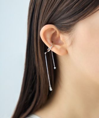 ハンドメイド*ブラック系 大ぶり アシンメトリー クリップ イヤーカフ アシンメトリー］ ナチュラルストーン イヤーカフ | ete bijoux (Women