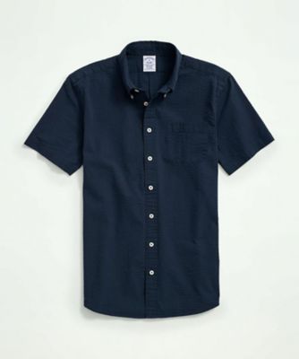 ＜Brooks Brothers＞ストレッチコットン　シアサッカー　ソリッド　ショートスリーブ　カジュアルシャツ　Ｒｅｇｕｌａｒ　Ｆｉｔ