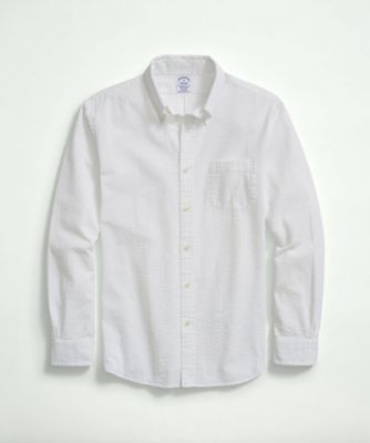 美品　ブルックスブラザーズ　半袖プルオーバーシアサッカーシャツ　ホワイト　綿　L 美品【ブルックスブラザーズ】シアサッカー キューバシャツ
