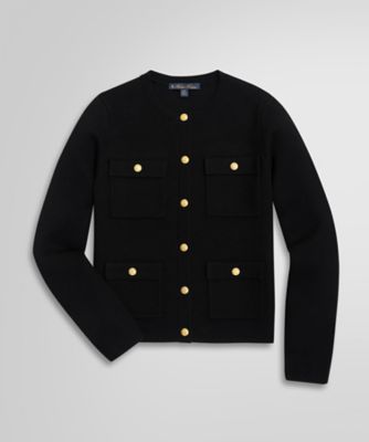 ＜Brooks Brothers＞ロングスリーブ　ミラノリブ　ゴールドボタン　ノーカラーニットジャケット