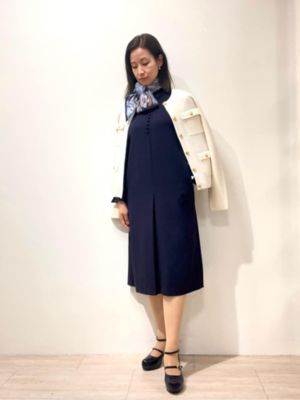 ロングスリーブ ミラノリブ ゴールドボタン ノーカラーニット