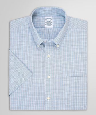 ＜Brooks Brothers＞スーピマコットンストレッチ　ミニチェック　ショートスリーブ　ドレスシャツ　Ｒｅｇｕｌａｒ　Ｆｉｔ