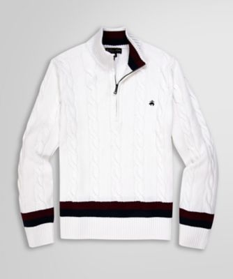 ＜Brooks Brothers＞スーピマコットン　ケーブル　ハーフジップ　モックネック　テニスセーター