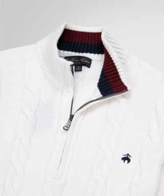 BROOKS BROTHERS 346 ケーブル　ハーフジップ　ニット　セーター スーピマコットン ケーブル ハーフジップ モックネック テニス