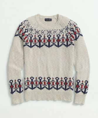 ＜Brooks Brothers＞コットン／リネン　ジャカード　アンカー　クルーネックセーター