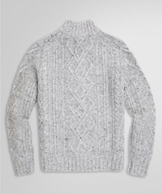 メリノウール ドネガル アランケーブル モックネックカーディガン