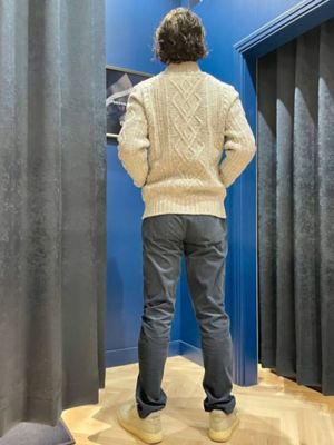 メリノウール ドネガル アランケーブル モックネックカーディガン