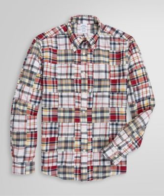 ＜Brooks Brothers＞コットン　マドラスチェック　パッチワーク　カジュアルシャツ　Ｒｅｇｕｌａｒ　Ｆｉｔ
