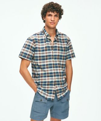 ⑨Brooks Brothers 大特価 チェックシャツ 16½-32 ノンアイロン ストレッチオックスフォード GFロゴ タータン