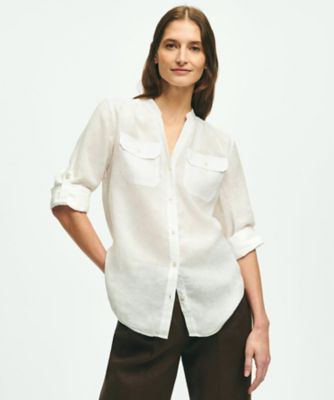 ＜Brooks Brothers＞リネン　スプリットネック　ユーティリティブラウス