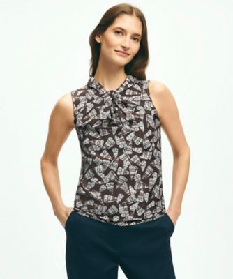 ＜Brooks Brothers＞コットン／シルク　シェルプリント　ノットフロント　ブラウス