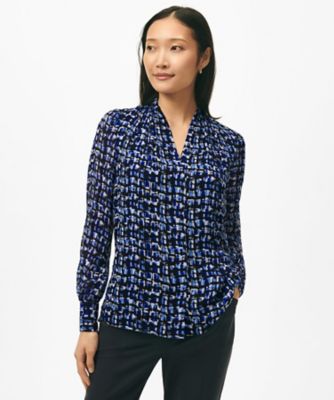 【SALE】Brooks Brothers/ブルックス ブラザーズ レーヨン シグネチャープリント Vネック シフォンブラウス 501ブルー トップス【三越伊勢丹/公式】