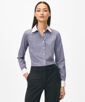 ＜Brooks Brothers＞スーピマコットンストレッチ　チェック　クレリックシャツ　Ｆｉｔｔｅｄ　Ｆｉｔ