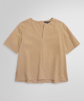 【SALE】Brooks Brothers/ブルックス ブラザーズ リネンブレンド バックボタン サイドスリット ブラウス 318ダークベージュ トップス【三越伊勢丹/公式】