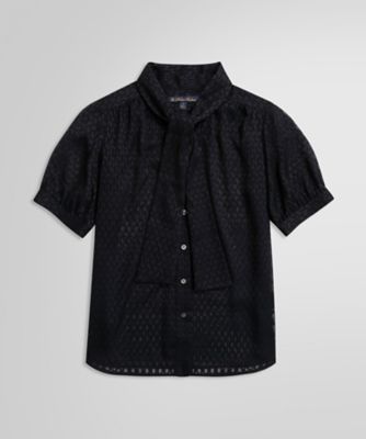 ＜Brooks Brothers＞ポリエステル　シアー　カットジャカード　ショートスリーブ　ボウタイブラウス